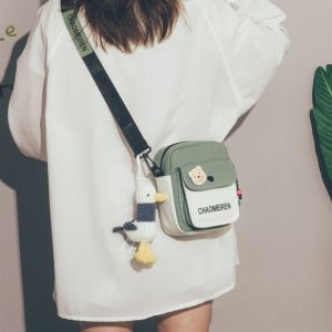 Cute  Canvas Shoulder Bag for Girls Simple Crossbody Small Size Junior High School Students Summer Handbag Tote Bag