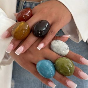 Ingemark Y2K Boho Resin Multicolored Irregular Big Finger Rings for Women Trend Simple Knuckle Rings Aesthetic Party New Jewelry