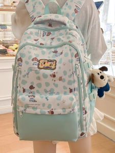 Unique Mint Green Cartoon Backpack for Junior High School Girls Anti-Repeat High Aesthetic Dual Shoulder Bag Sweet School Style