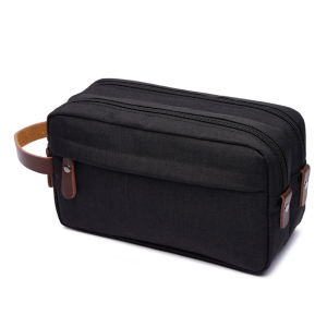 Casual Canvas Sports Toiletry Bag Mens Personal Handbag Waterproof Leisure Handheld Bag Soft Polyester Lining Zipper Closure