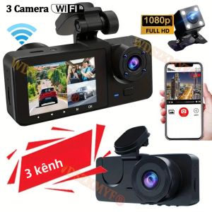 Camera Hành Trình 3 Kênh 1080P Có Ứng Dụng WiFi Tầm Nhìn Ban Đêm DVR Xe Ô Tô 2 Ống Kính Mặt Trước Bên Trong Camera Quan Sát Phía Sau Cảm Biến G Phát Hiện Chuyển Động