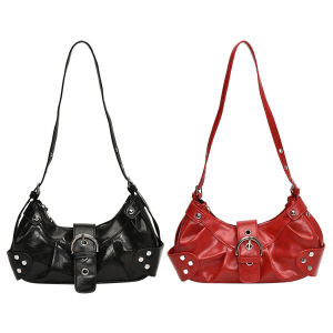 【Hàng mới】chất liệu da PU Túi hobo Punk Y2K Ví cho nữ nách với ví cầm tay Túi xách khóa kéo để mua sắm du lịch làm việc