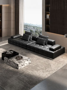 MEIZHAISHENGHUO | Minimalist Style High-End Genuine Leather Black Straight Sofa