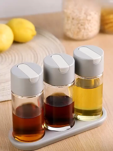 TOAO 500ml Glass Oil Bottle Automatic Open Cover Glass Bottle Container Glass Oil Pot Seasoning Bottle