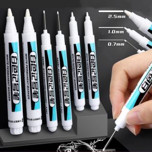 5Pcs 0.7/1.0/2.5mm White Marker Pen Oily Waterproof Gel Pens DIY Graffiti Sketching Markers Stationery Writing School Supplies