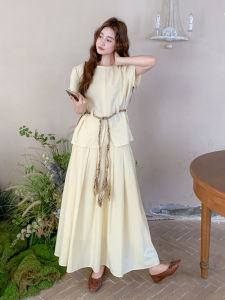 French Loose Feel Set Womens Summer 2025 Waist-Cinching Short Sleeve T-Shirt And Mini Skirt Two-Piece Ensemble Casual Chic