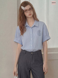 KBVVR | Slimming Loose Short Sleeve Blue Striped Polo Shirt