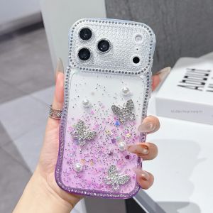 Ốp Điện Thoại iPhone 14 Pro Max Đính Đá Lấp Lánh Phối Màu Gradient Kèm Dây Đeo Tay Gương Hình Trái Tim Chống Sốc Chất Liệu TPU Mềm