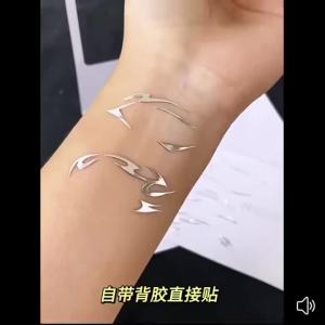 Miếng Dán Trang Điểm Mặt Kim Loại Màu Bạc Tương Lai Tự Dính Tái Sử Dụng Trang Trí Mắt Phong Cách Art Deco Decal Mặt Sáng Tạo Dành Cho Nghệ Sĩ