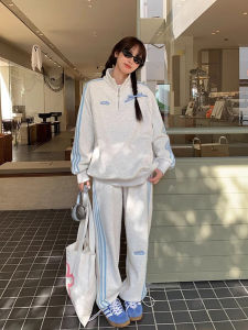 ทันสมัย สไตล์เกาหลี ผู้หญิง เสื้อสเว็ตเชิ้ต ชุดกีฬา หลวม พรางหุ่น อินเทรนด์ วิ่ง ลำลอง ชุดสองชิ้นแขนยาว ซิป