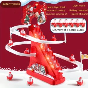 Stunning Santa Claus Climb Stairs Toy Track Slide Christmas Light Music Toy New Year Gift Boy and Girl Toy Home Decoration
