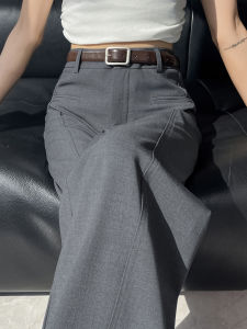 Quần Ống Rộng Màu Xám Thanh Lịch Cho Nữ Mùa Hè Mỏng Thẳng Rộng Rãi Đa Năng Quần Dài Thường Ngày Rộng Rãi