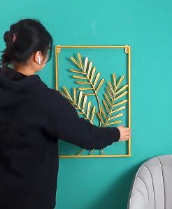 ★COD★ 60*40CM WallDecor Hiasan Dinding Frame Metal Gold WALL Decor Nordic Daun Leaf Ginko Scandinavian