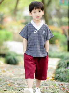 Childrens Han Chinese Costume Boy Summer Clothing Baby Chinese Style Tang Suit Children Summer Suit Ethnic Style Thin Short Sleeve Ancient Costume