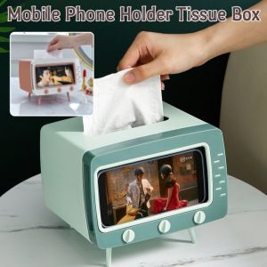 Mobile Phone Holder Tissue Box Multifunctional TV Shape Card Slot Design For Easy Access Organizer
