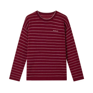 URLAZH | Áo Sweater Cổ Tròn Đầy Lông Cừu Màu Đỏ Burgundy Mới Có Sọc cho Mùa Đông