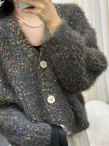 This Year New Design Sense Colored Thread Cardigan Female Fall and Winter Mink Fur Soft Glutinous Plush Sweater Colorful Dots Knitting Outwear