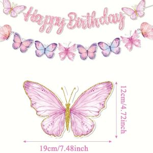 Dây Trang Trí Chữ Chúc Mừng Sinh Nhật Hình Bướm Lấp Lánh Màu Hồng Pastel Và Tím Dành Cho Tiệc Sinh Nhật Bé Gái Trang Trí Trong Nhà Làm Bằng Giấy