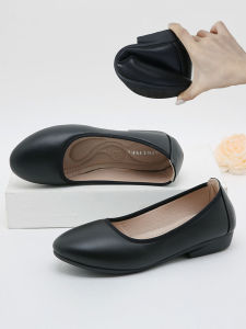 Comfortable Black Work Shoes for Women Soft Bottom Flat Heel Professional Service Shoes with Ultrafine Leather and Polyurethane Sole