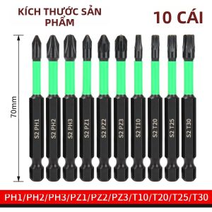 10 CÁI Bộ Tuốc Nơ Vít Chữ Thập Từ Tính Mạnh S2 Độ Cứng Cao Chống Sốc Đầu Phillips & Torx Đầu Vít Chống Trượt Đa Chức Năng