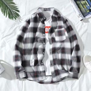 Hong Kong Style Long Sleeve Black and White Plaid Shirt Mens Korean-Style Teen Trend Shirt Casual Spring and Autumn Thin Slim Jacket