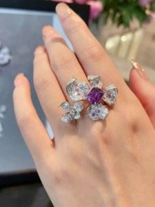 Elegant Open Ring for Women with Sparkling Purple Diamond And Colorful Gemstone Floral Design Luxury Minimalist Versatile Jewelry