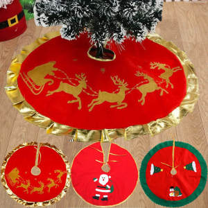 90cm Cartoon Christmas Tree Skirt Crafts Tree Surround Base Set Merry Christmas Decorations for Home Xmas Ornaments