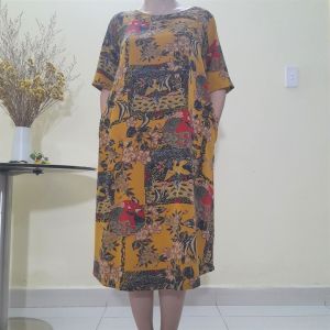 Đầm Trung Niên - Vải Lụa Mango Form Suông A Che Bụng - Có Dây Kéo - Size Từ 48kg - 90kg