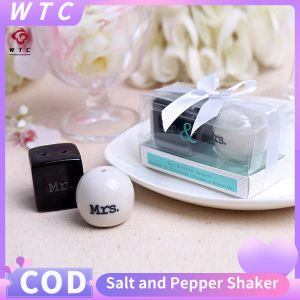 【Local Delivery】 Square & Round Mr and Mrs Salt and Pepper Shaker Cute Anniversary Wedding Souvenir Giveaway Ceramic Seasoning Jar
