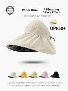 Black Vinyl Sun Protection Hat Womens Summer Anti-Uv Thin Wide Brim Can Tie Tail Sunfisherman Cap Casual High Top Foldable