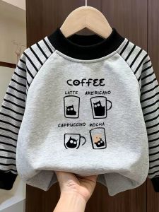 Letters Printed Round Neck Stripe Fleece Sweatshirt