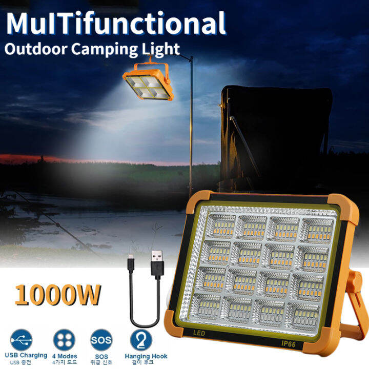 YTDMEN 1000W USB Rechargeable Solar Outdoor Light 12500mAH LED Camping ...