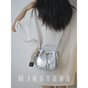 MINGYANA | Luxurious and Unique Design Silver Mini Bucket Bag