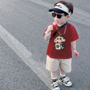 Summer 2025 Kids Casual Cotton T-Shirt Short Sleeve Cartoon Print Boys Girls Fashionable Top Versatile Comfortable Breathable