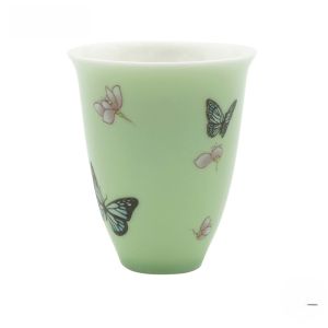 ZiQuanJian Ceramic Tea Cup Chinese Style Tea Set Fragrance Cup Owner Cup Butterfly Love Flower Porcelain Tea Cup for Dining