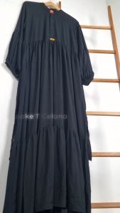 Gamis hitam polos busui jumbo ld 115 bb 60 - 70 kg bahan katun rayon adem tebal gamis lebaran