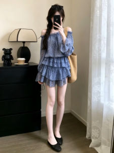 Homecore | French Style Off-Shoulder Blue Floral Summer Dress