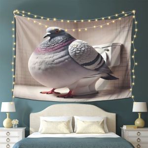 VIKAMA Funny Pigeon Tapestry Meme-Style Bathroom Tapestry Featuring a Chubby Pigeon—Humorous and Creative Home Decor