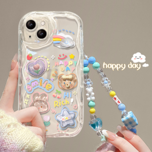Cute Cream Pattern iPhone Case Girls Protective Cover Transparent Anti-Fall Apple 14Promax 13 Mini Chains 7Plus SE2 Fresh 6S Silicone Shell