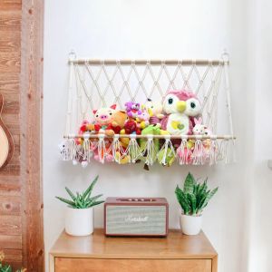 Nordic Style Cotton Rope Weaving Net Pocket Wall Hanging Tapestry Storage Decorative Home Decor for Girls Room Wall Hanging