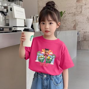 Cute Childrens Cotton T-shirt Summer Short Sleeve Cartoon Print Casual Top Boys Girls Kids Clothing Soft Breathable Sweat Absorbent