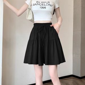 High Waist Ice Silk Pleated Thin Five-Quarter Pants for Women Summer Slimming A-Line Wide Leg Drapey Shorts Casual Trousers