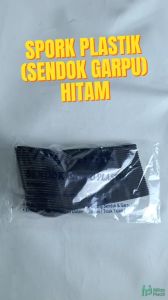 Spork Makan Plastik Hitam isi 25 pcs Sendok Garpu Makan Catering Kuat Panjang