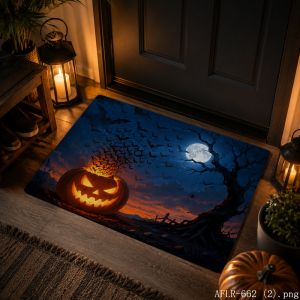 VIKAMA Halloween Pumpkin Rug Soft Non-Slip Door Mat Spooky Indoor Outdoor Carpet Scary Bathroom Mat Festive Home Decoration