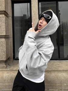 เสื้อสเวตเตอร์คอกลมทรงหลวมแบบสวมหัวแขนยาวผ้าฝ้ายบุขนแกะทรงหลวมแบบสวมหัวสำหรับใส่ไปทำงานในฤดูใบไม้ร่วงและฤดูหนาว