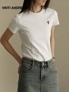 Solid Color Short Sleeve Round Neck Fitted Waist Slimming T-Shirt