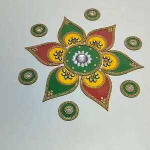 Reusable Acrylic Rangoli Set 19-Piece Set | Handmade Kundan & Stone Rangoli for Deepavali Pooja & Festive Floor Decor | Approx 10 Inch