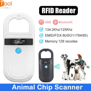 Animal RFID Reader Handheld 134.2KHz 125kHz Pet Cat Dog Microchip Scanner FDX-B Glass Chip USB/Bluetooth Tag Reader with Tags