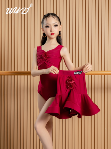 WuZhi Latin Dance Practice Suit Childrens Performance Costume Summer Show Separate Body Dance Outfit Short Sleeve for Girls