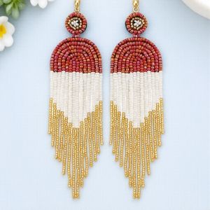 Beaded Tassel Dangle Earrings Long Handmade Bohemian Statement Drop Earrings for Women Fashion Jewelry Gift